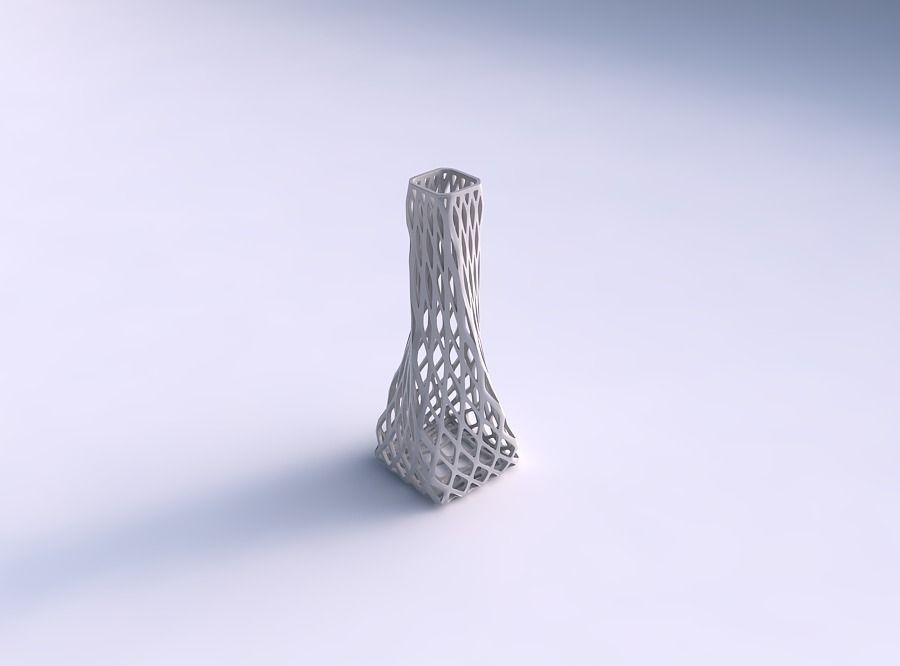 Vase twisted squeezed rectangle with diagonal grid lattice 3D print model_0