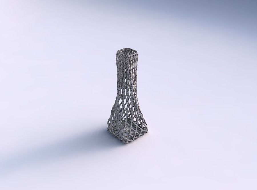 Vase twisted squeezed rectangle with diagonal grid lattice 3D print model_5