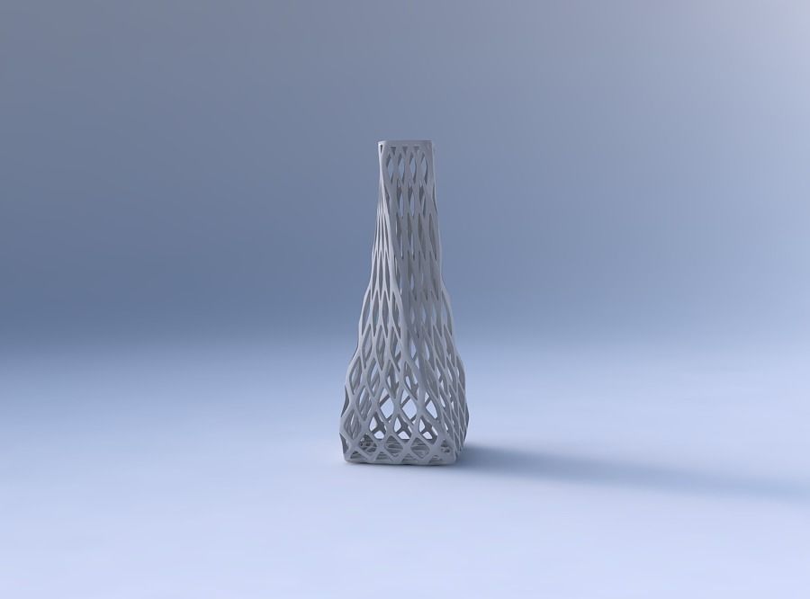Vase twisted squeezed rectangle with diagonal grid lattice 3D print model_4