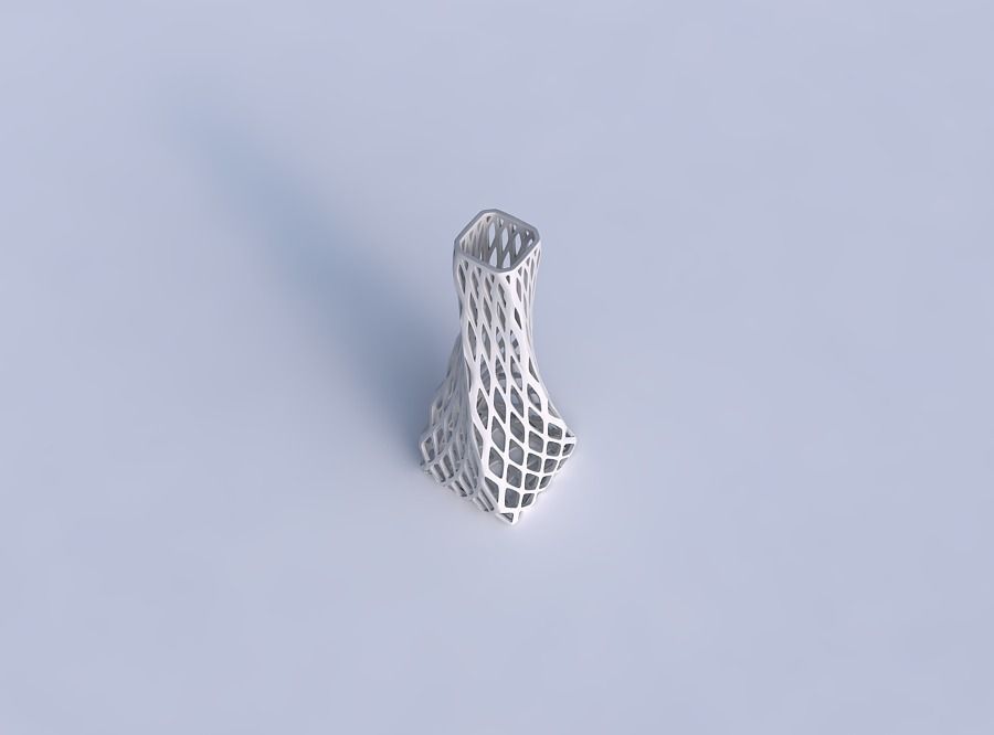 Vase twisted squeezed rectangle with diagonal grid lattice 3D print model_1
