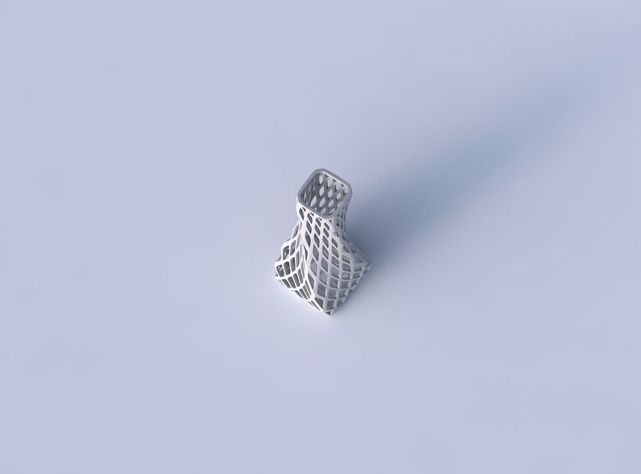 Vase twisted squeezed rectangle with diagonal grid lattice 3D print model_2