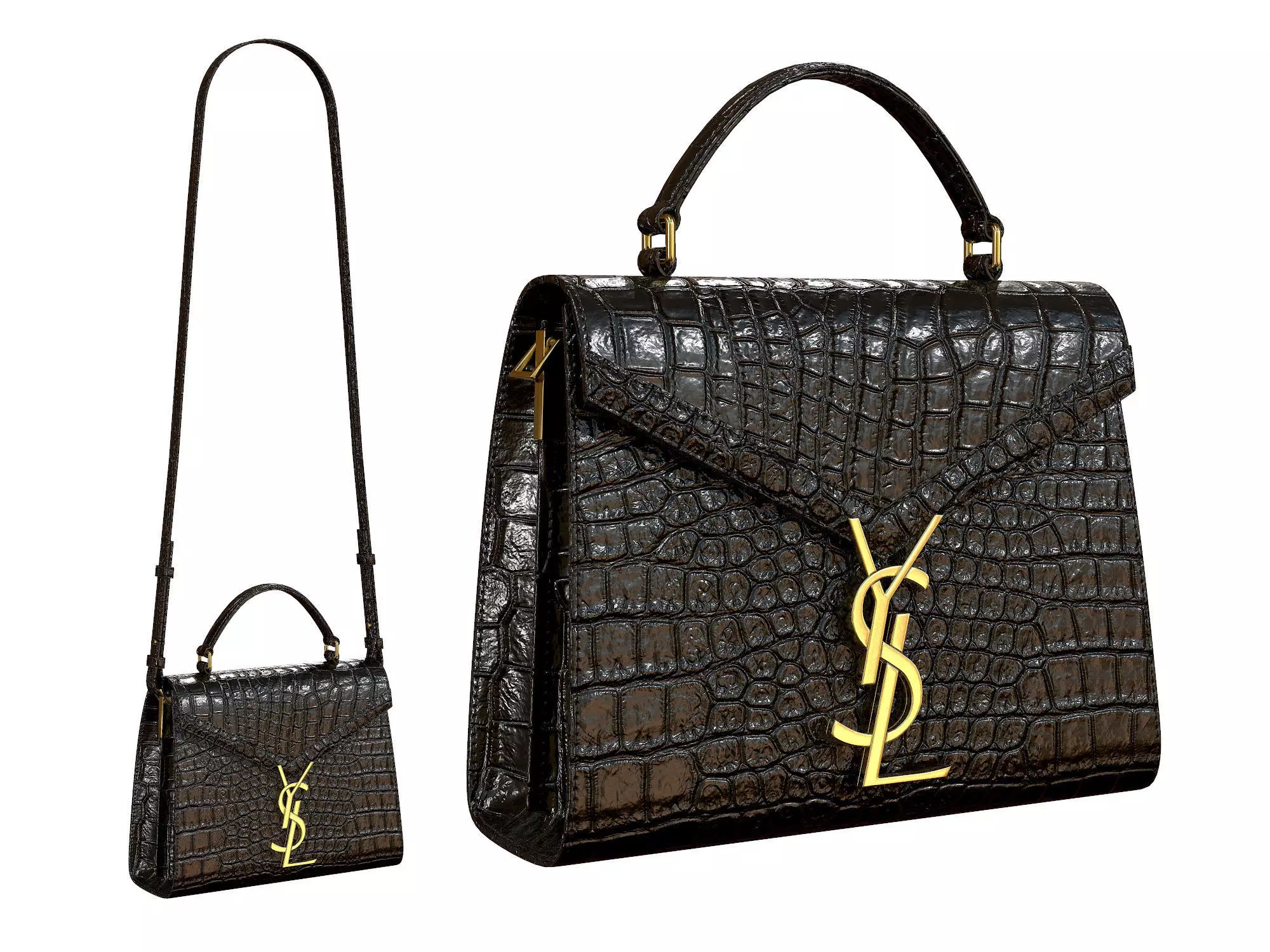 YSL Saint Laurent Cassandra Mini Top Bag Black Crocodile Low-poly 3D model
