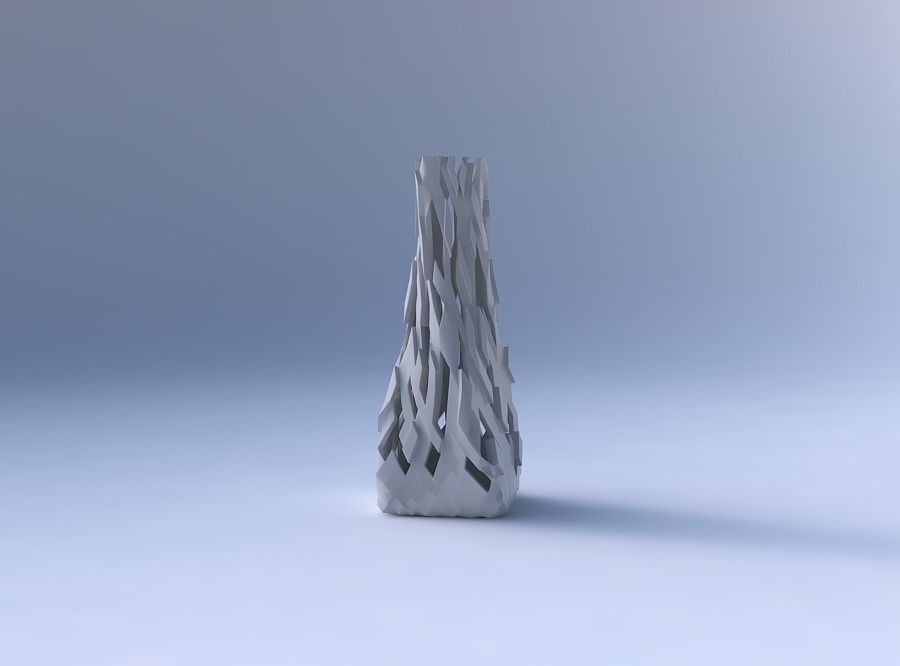 Vase twisted squeezed rectangle with cuts and bulges 3D print model_4