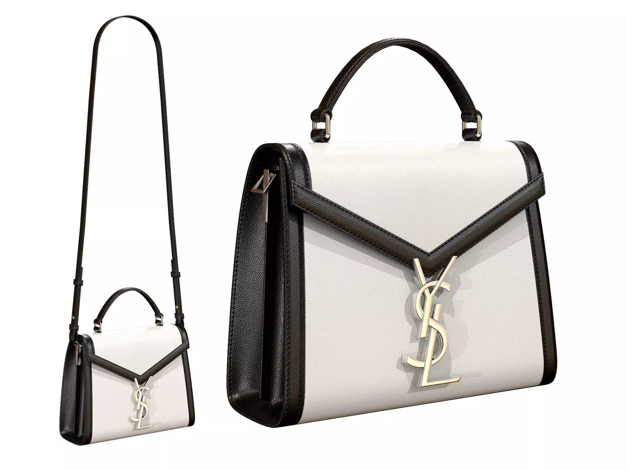 YSL Saint Laurent Cassandra Mini Top Bag Black White Leather Low-poly 3D model
