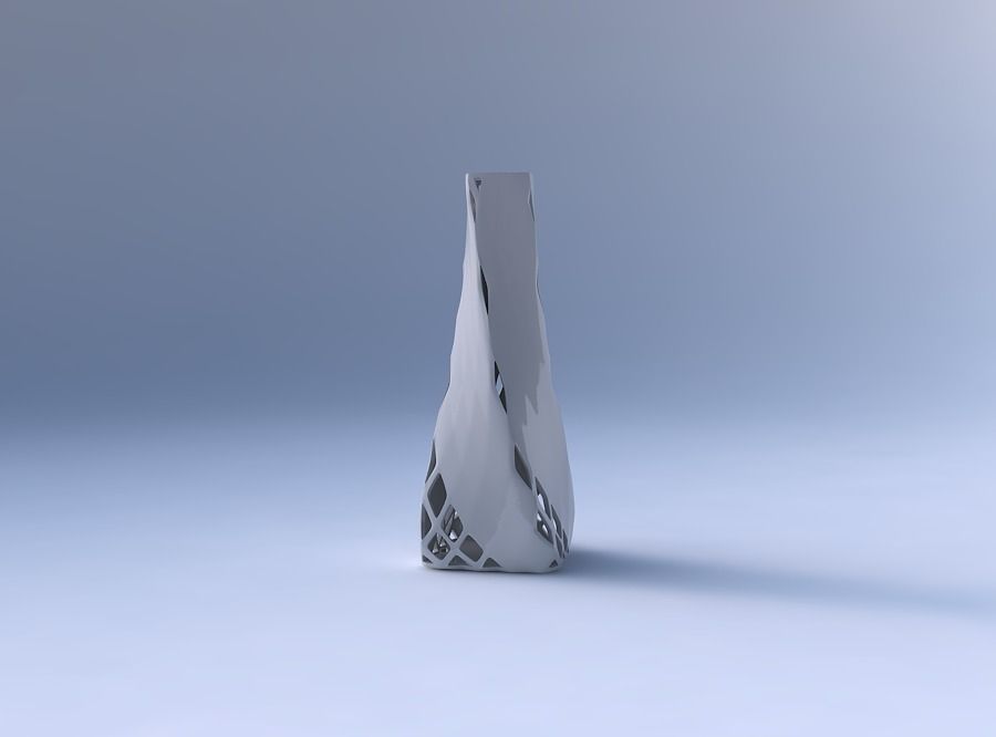 Vase twisted squeezed rectangle with diagonal grid lattice 2 3D print model_4