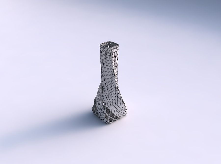 Vase twisted squeezed rectangle with diagonal grid lattice 2 3D print model_5