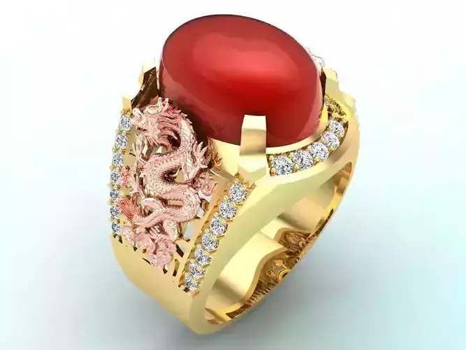 Dragon ring - Mens oval stone ring - Mens ring - N141