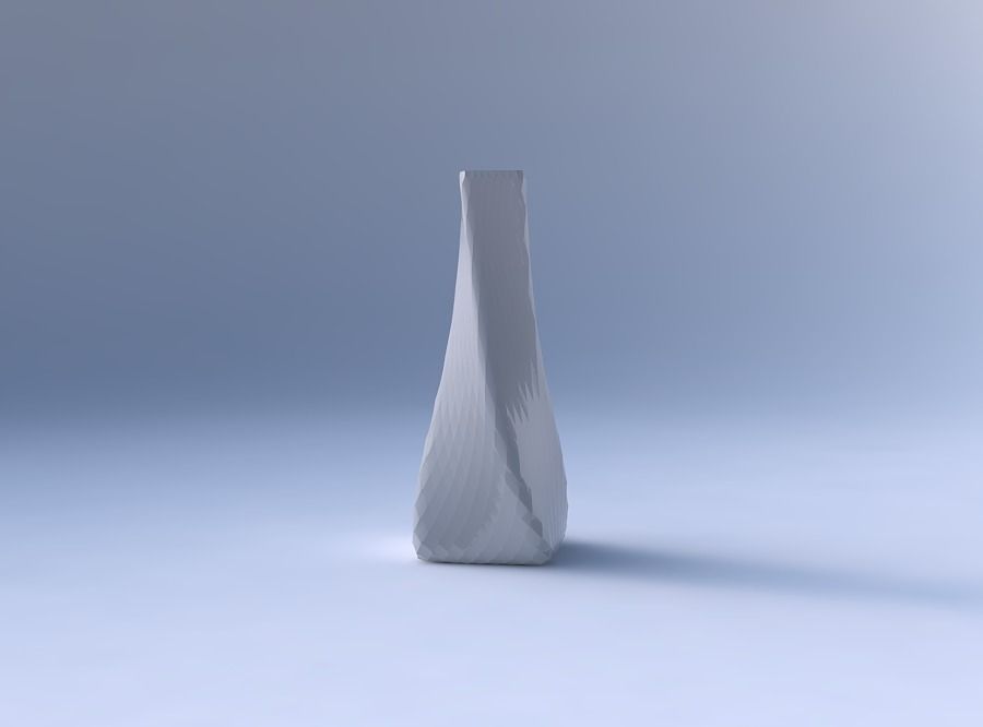 Vase twisted squeezed rectangle with diagonal grid pattern 3D print model_4