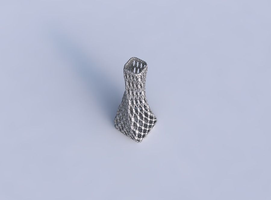 Vase twisted squeezed rectangle with bubble grid lattice 3D print model_6