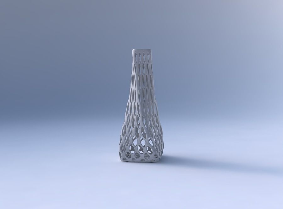 Vase twisted squeezed rectangle with bubble grid lattice 3D print model_4