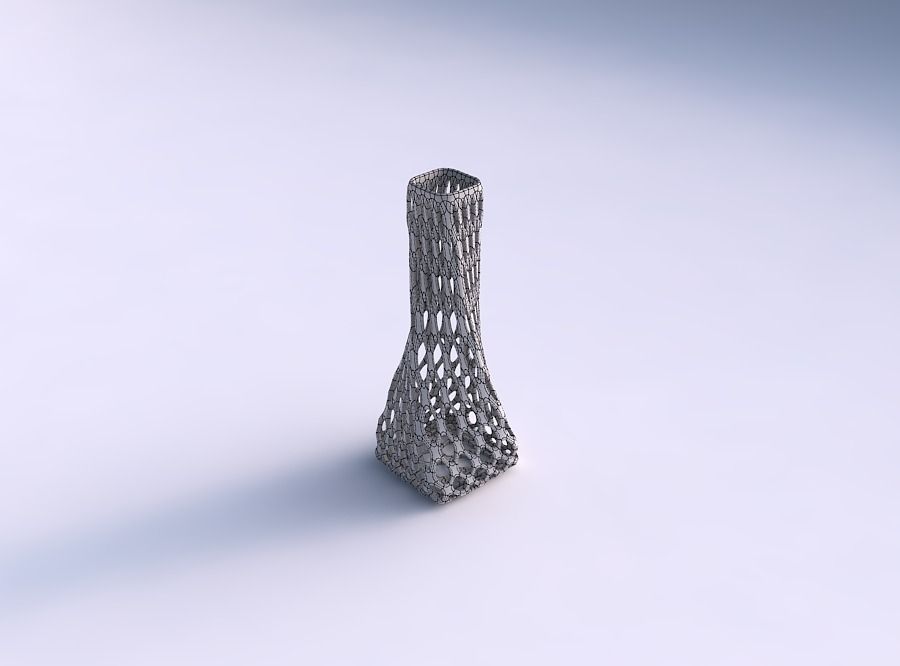 Vase twisted squeezed rectangle with bubble grid lattice 3D print model_5