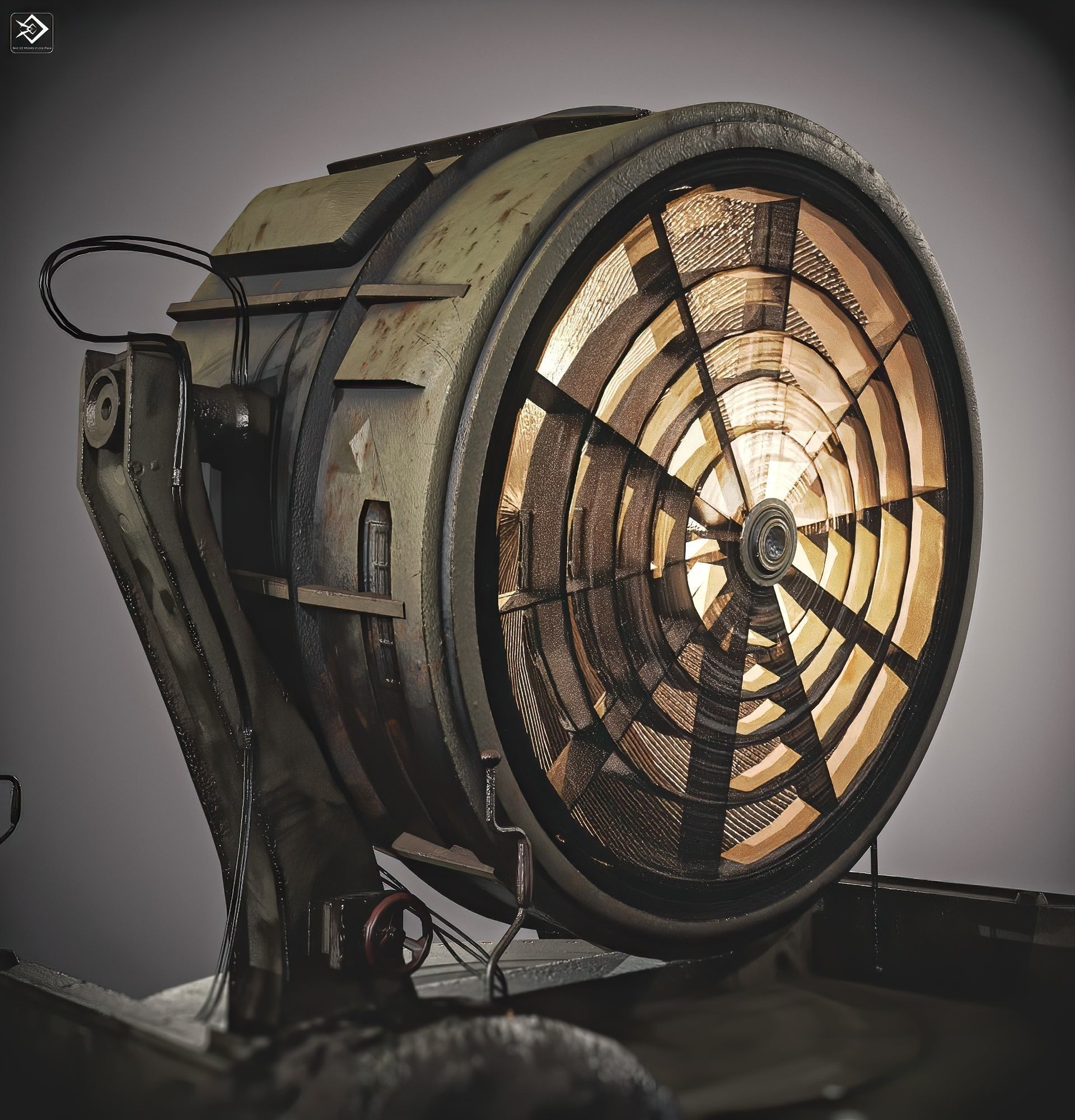 Searchlight wwii light projector Low-poly 3D model_2