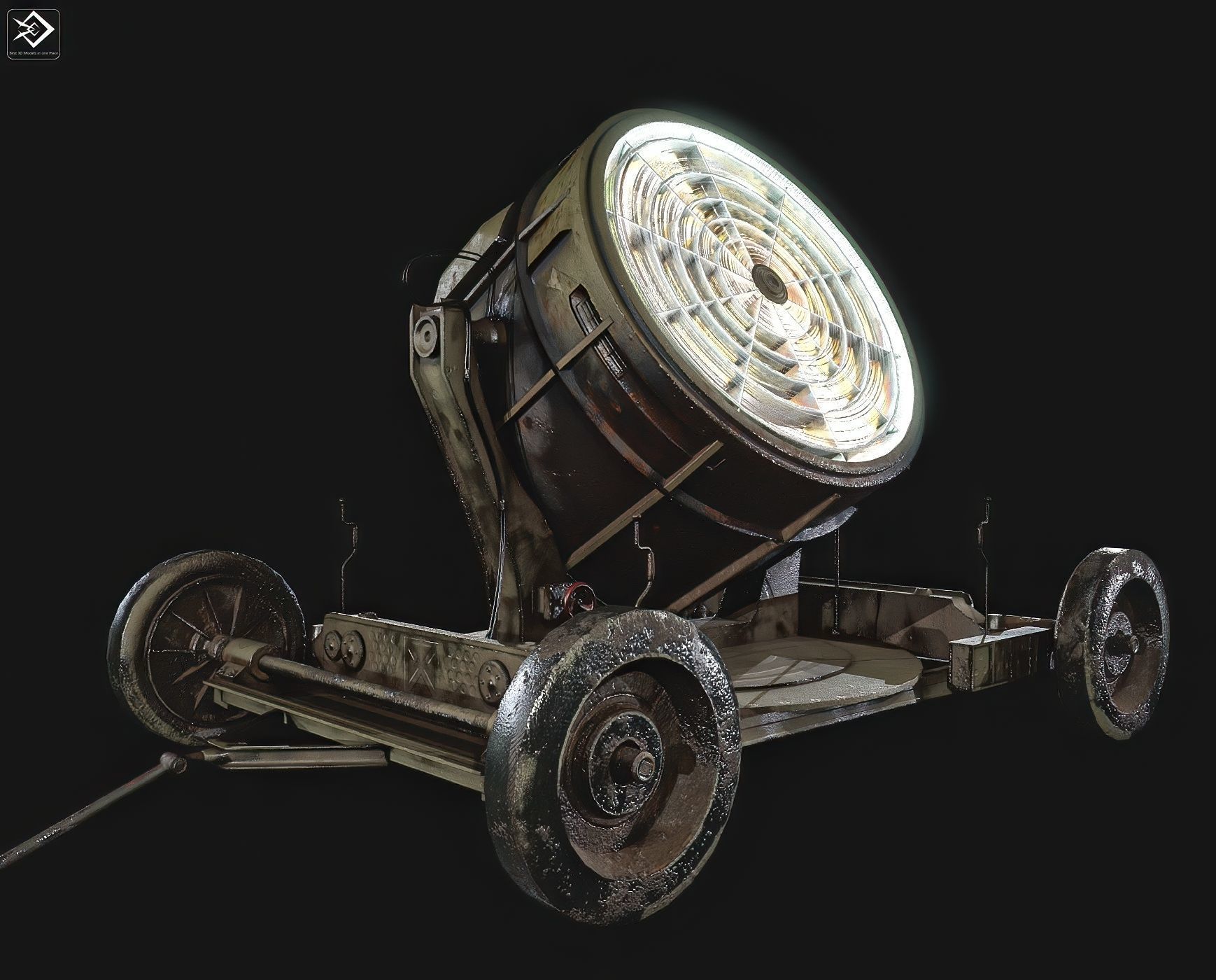 Searchlight wwii light projector Low-poly 3D model_1