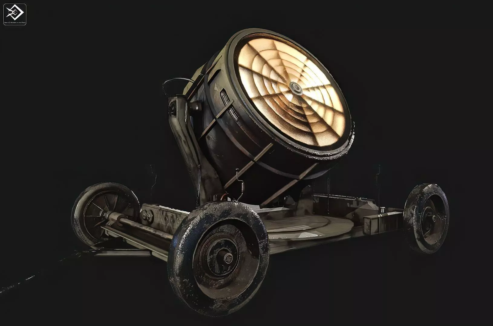 Searchlight wwii light projector Low-poly 3D model_0