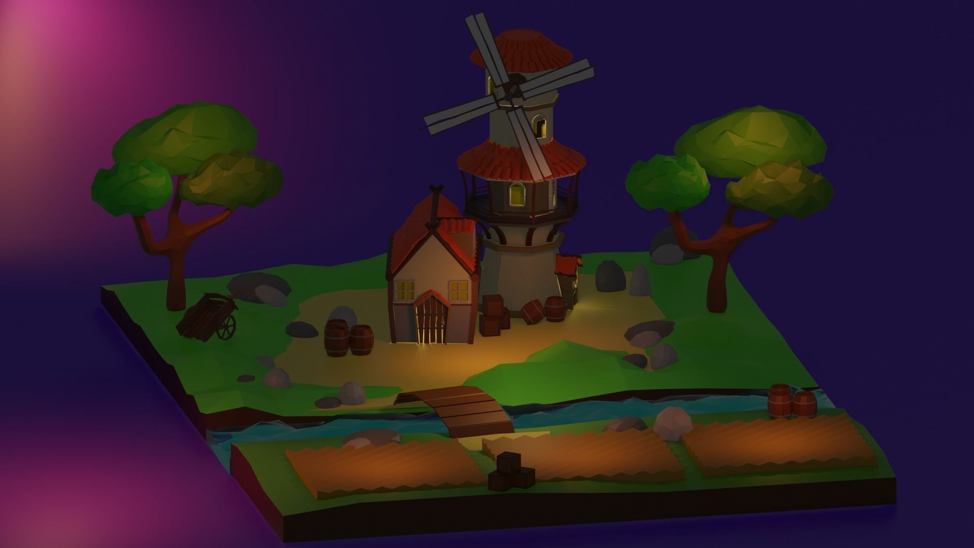 Windmill paper and trees 3D model_3