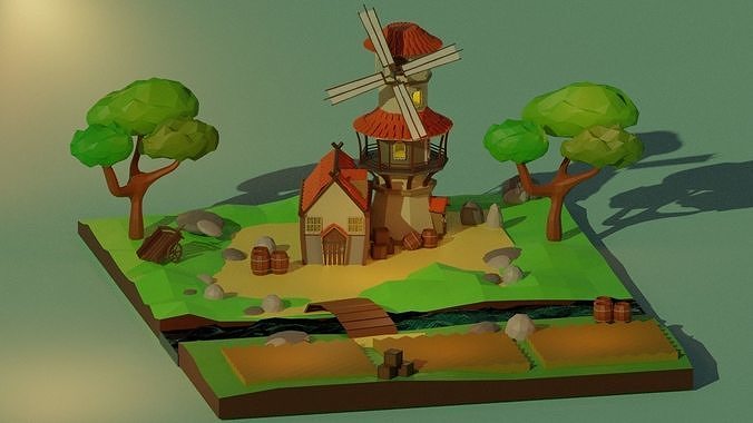 Windmill paper and trees 3D model