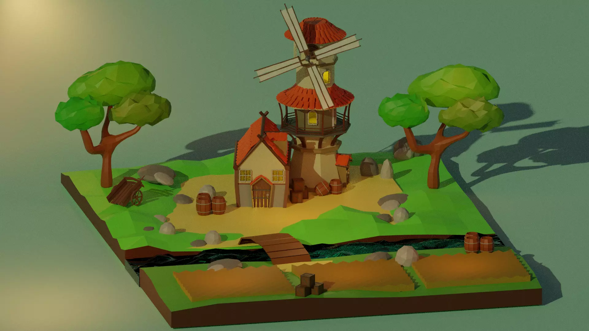 Windmill paper and trees 3D model_0