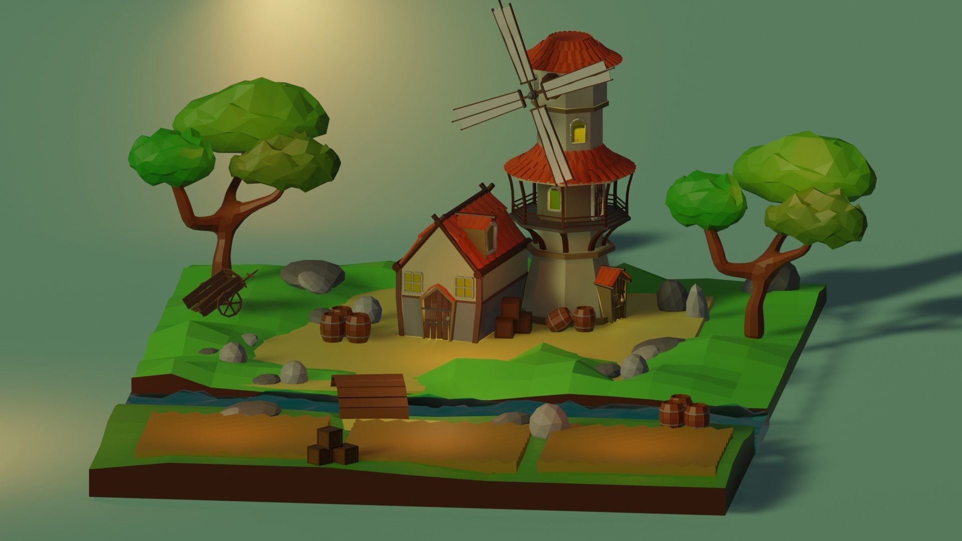 Windmill paper and trees 3D model_5