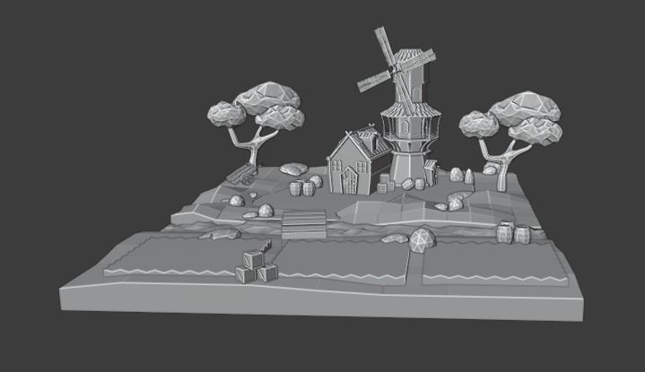 Windmill paper and trees 3D model_8