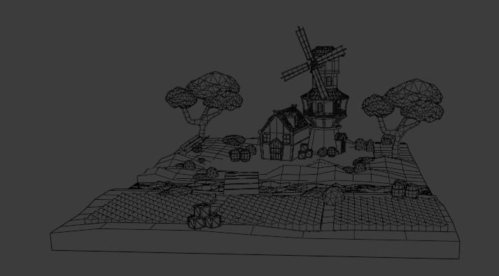 Windmill paper and trees 3D model_9