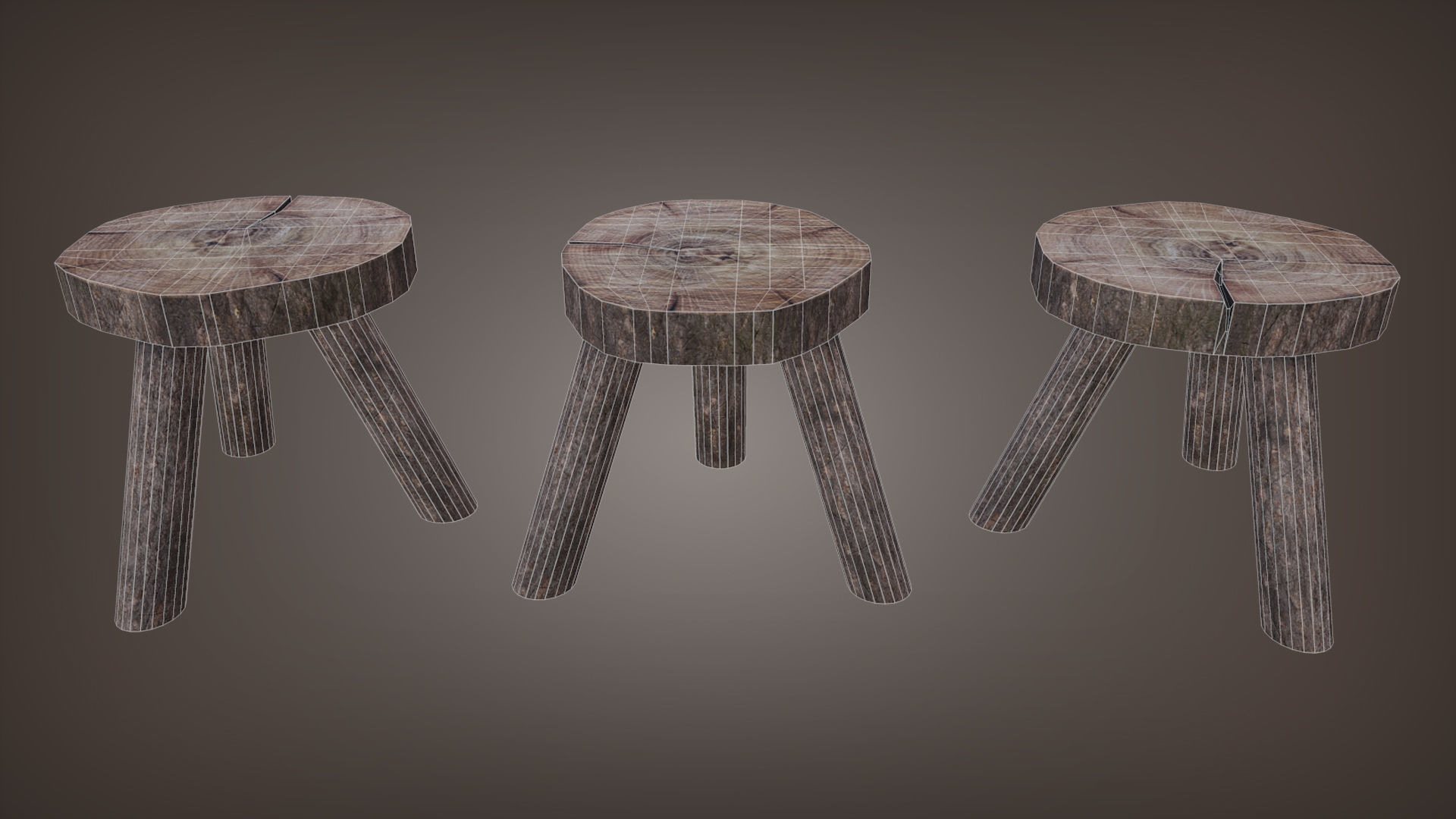 Wooden stool 3D Low-Poly Model Low-poly 3D model_2