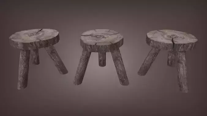 Wooden stool 3D Low-Poly Model