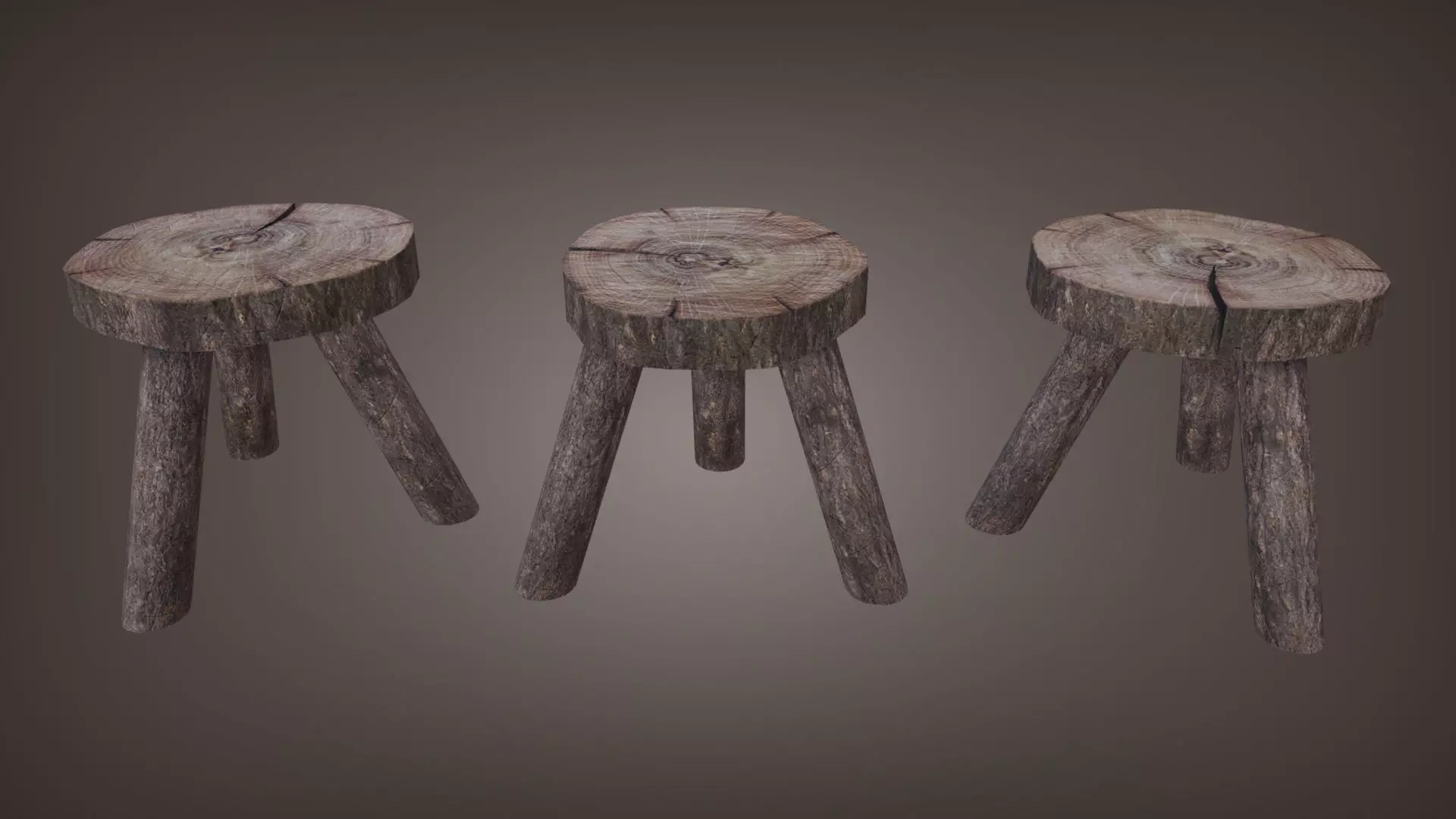 Wooden stool 3D Low-Poly Model Low-poly 3D model_0