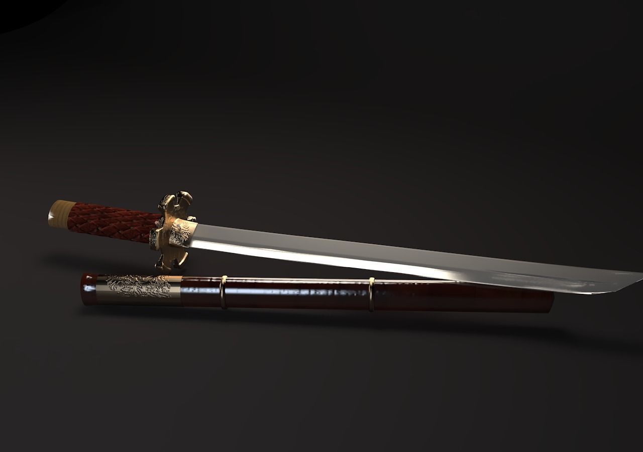 Katana Low-poly 3D model chinese sword 3D model_2