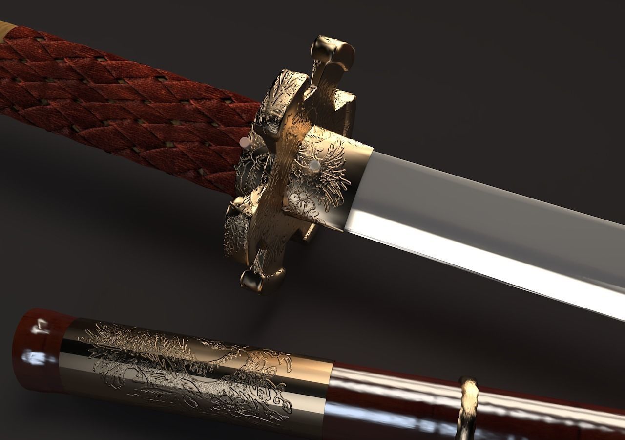 Katana Low-poly 3D model chinese sword 3D model_6