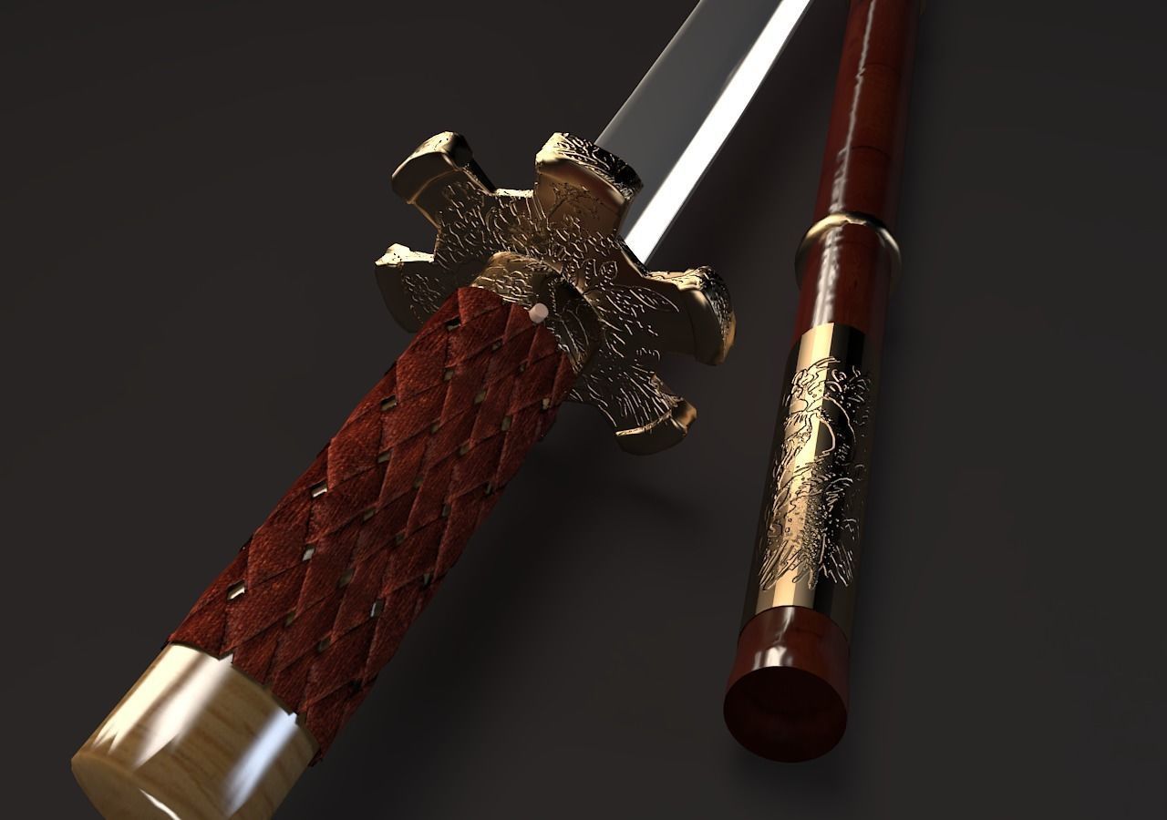 Katana Low-poly 3D model chinese sword 3D model_3