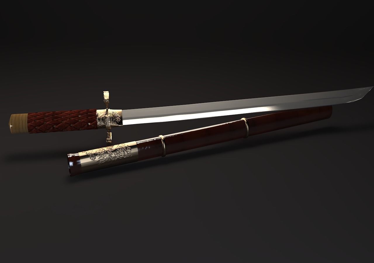 Katana Low-poly 3D model chinese sword 3D model_4
