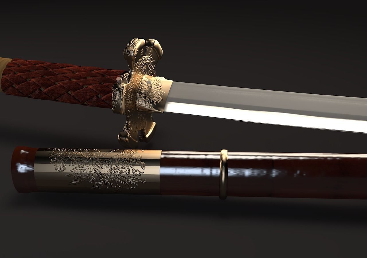 Katana Low-poly 3D model chinese sword 3D model_1