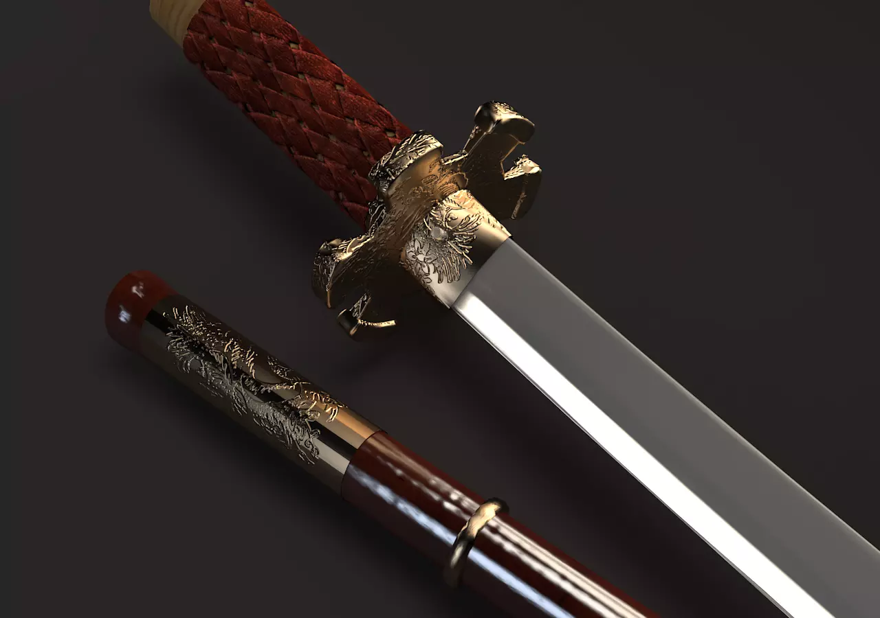 Katana Low-poly 3D model chinese sword 3D model_0