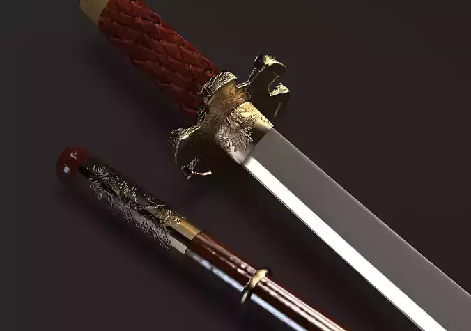 Katana Low-poly 3D model chinese sword 3D model