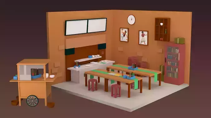 Restaurant stylized  Free low-poly 3D model