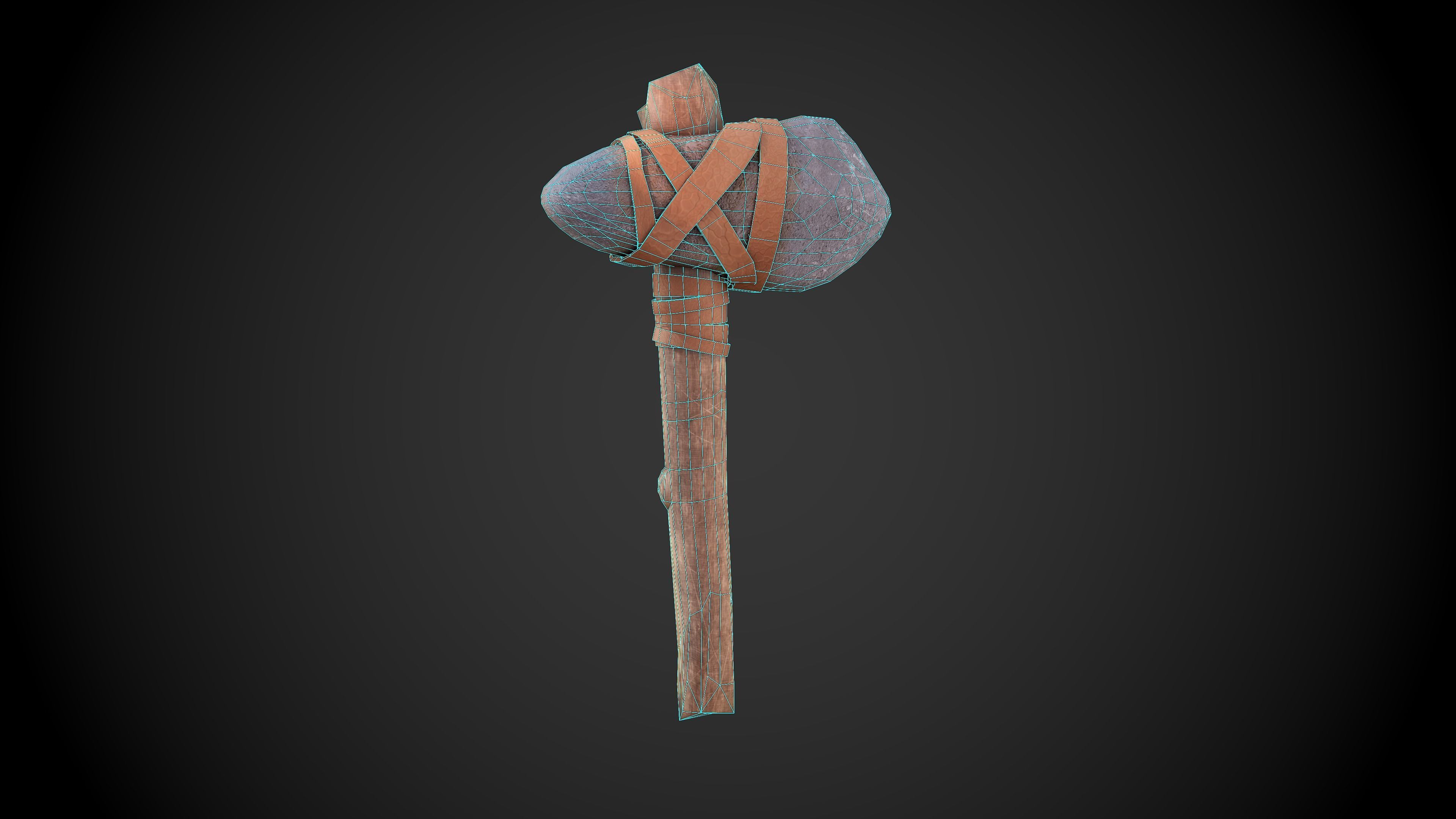 Primitive stone axe Low-poly 3D model_13