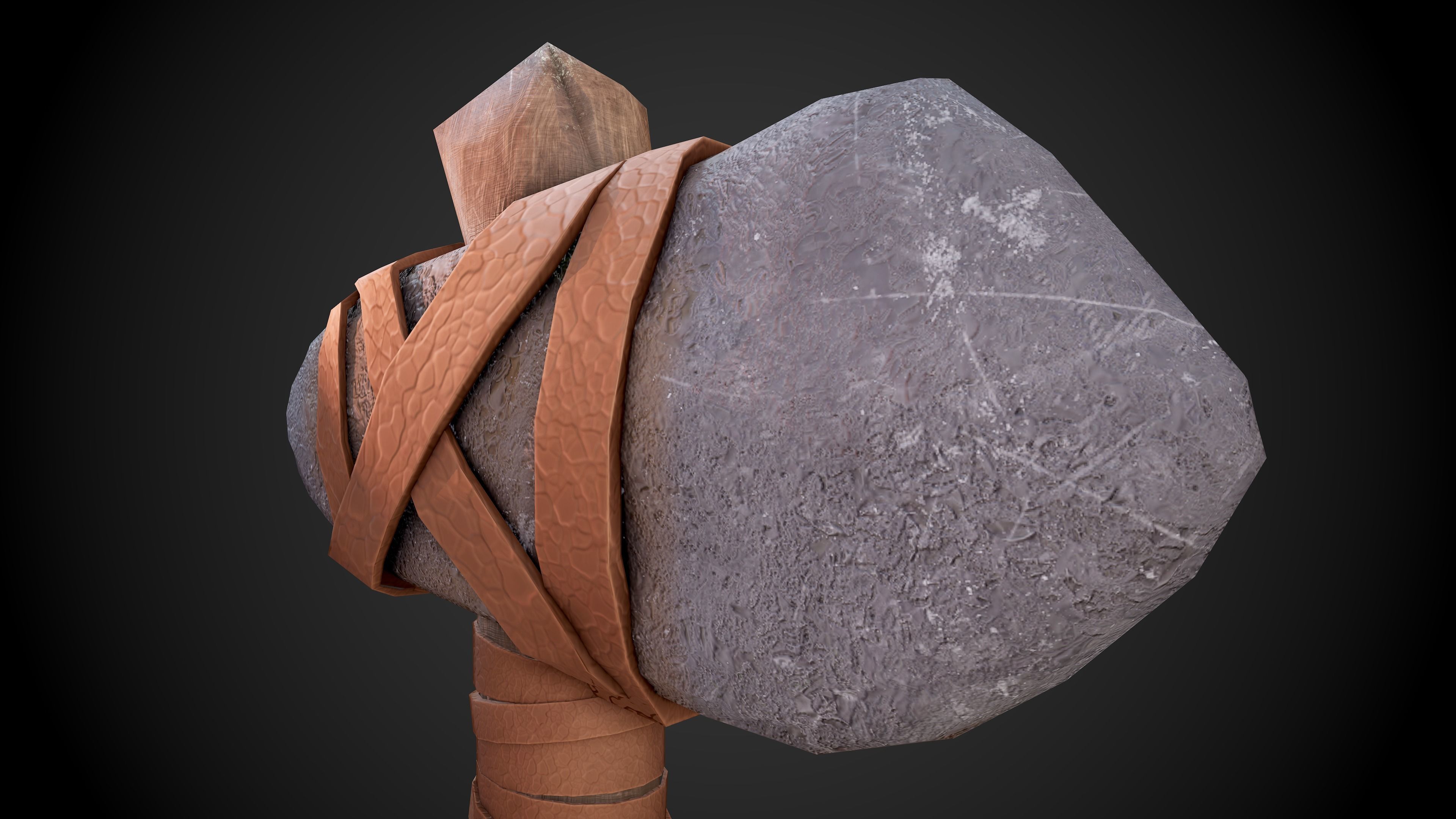 Primitive stone axe Low-poly 3D model_8