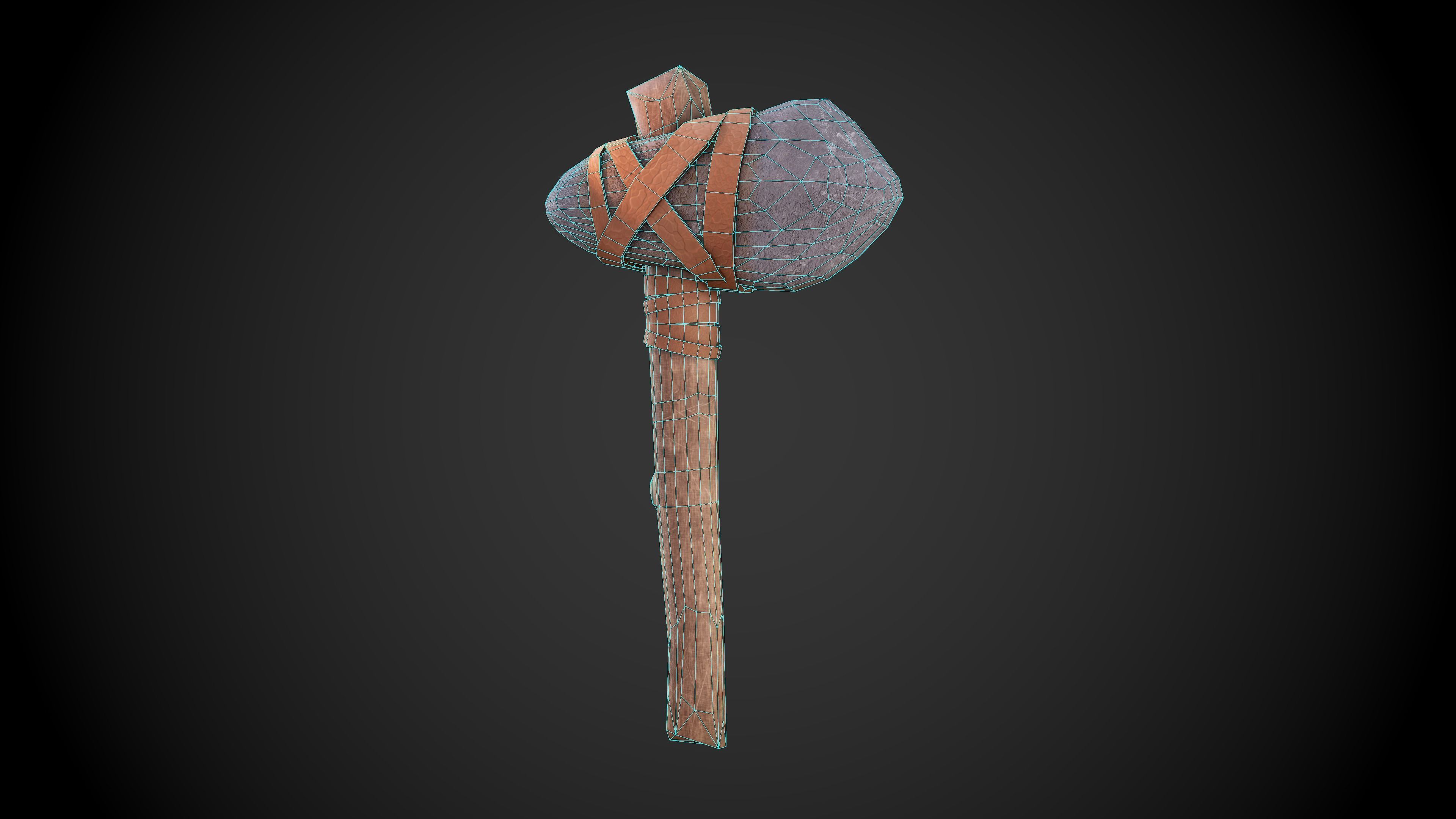 Primitive stone axe Low-poly 3D model_3