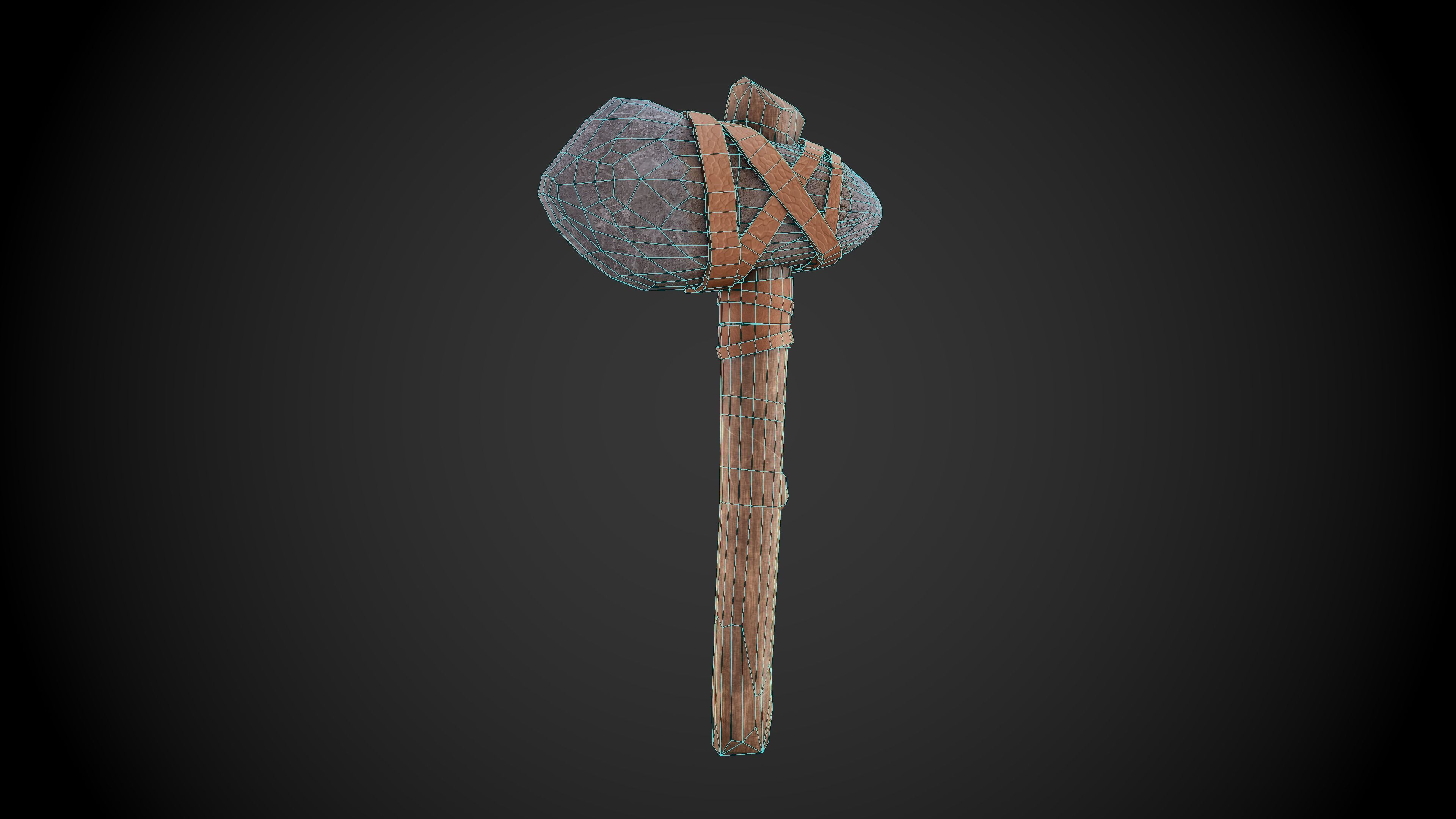 Primitive stone axe Low-poly 3D model_5