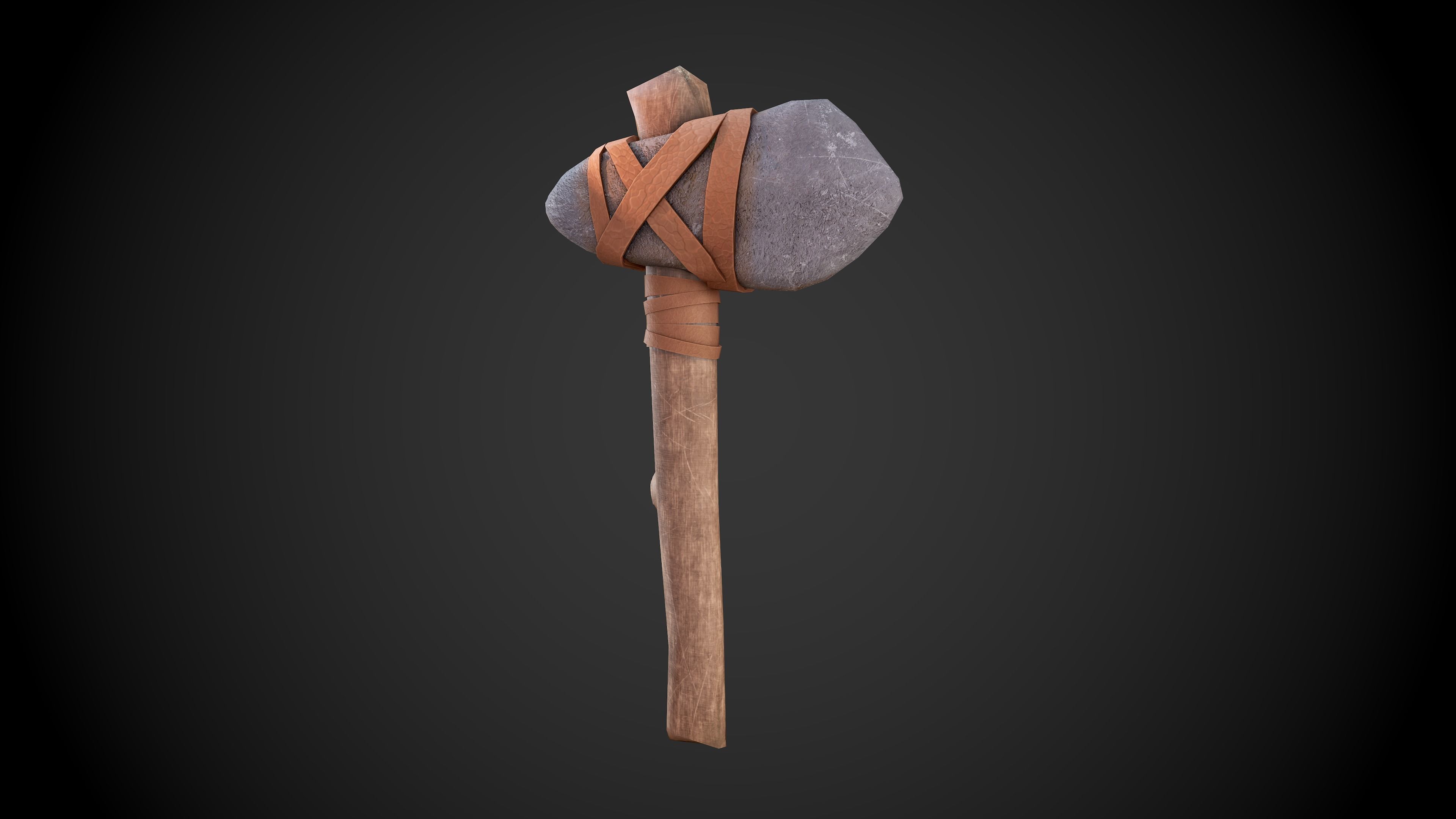 Primitive stone axe Low-poly 3D model_2