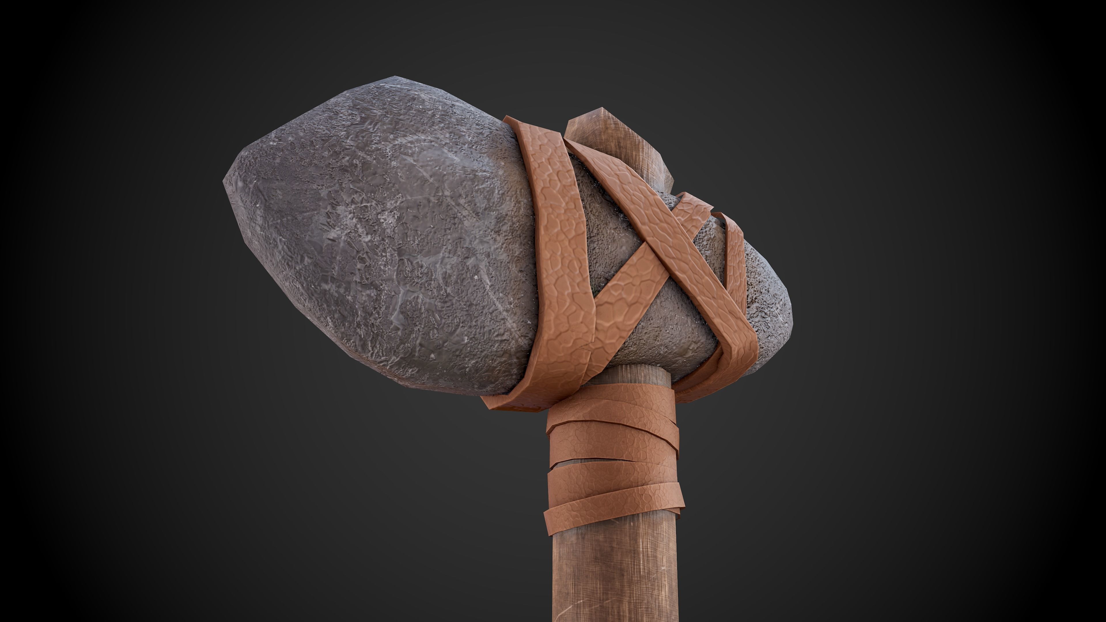 Primitive stone axe Low-poly 3D model_6