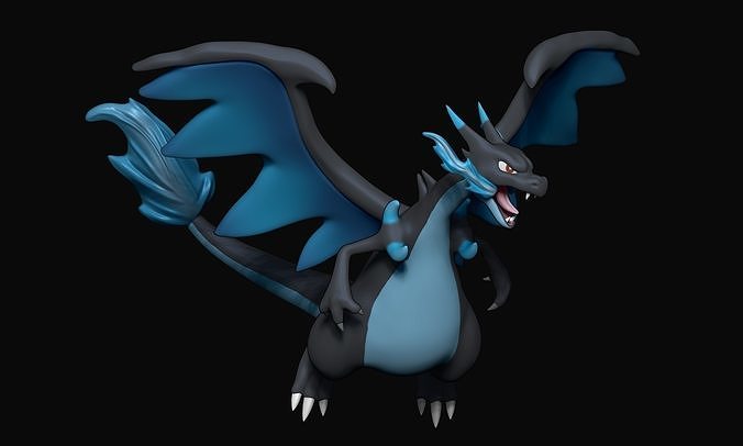 Pokemon - Mega Charizard X with cuts and as a whole 3D print model
