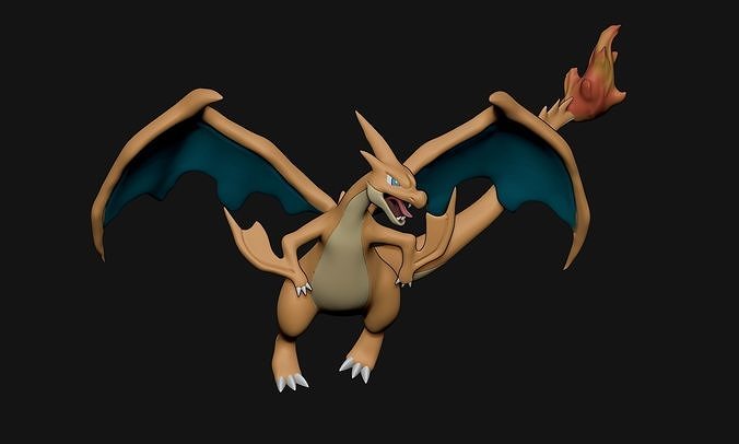 Pokemon - Mega Charizard Y with cuts and as a whole 3D print model