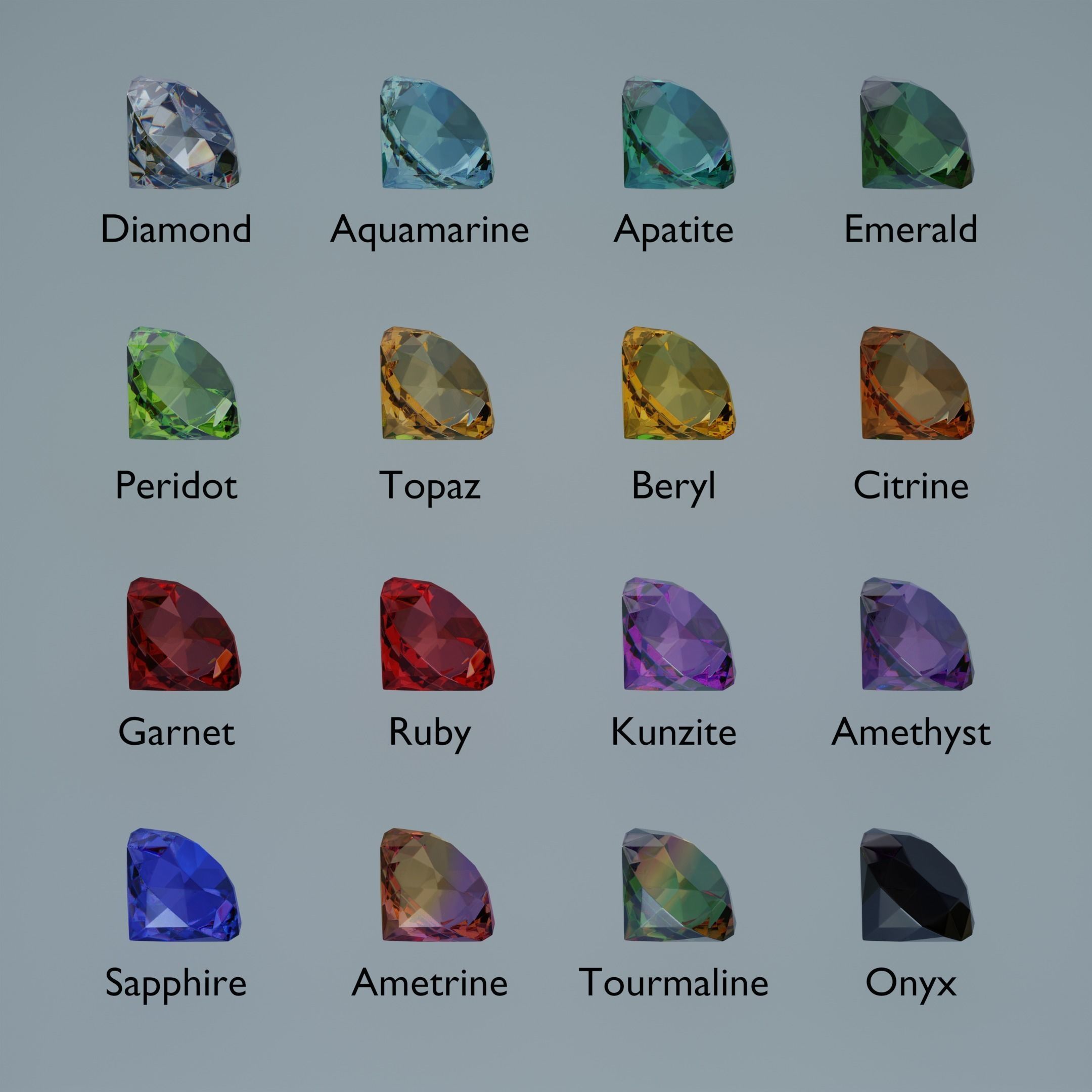 Gem stones Low-poly 3D model_1