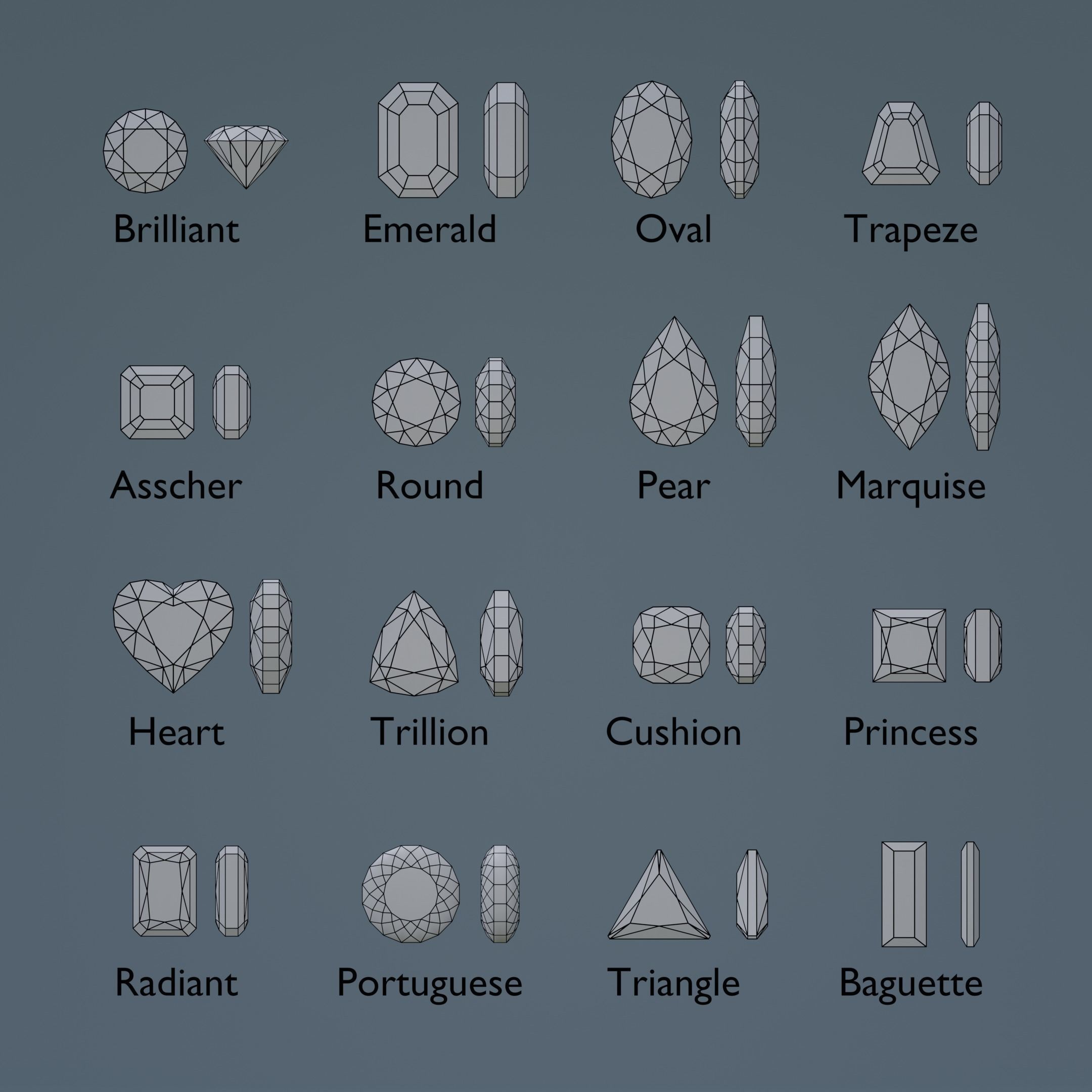 Gem stones Low-poly 3D model_2