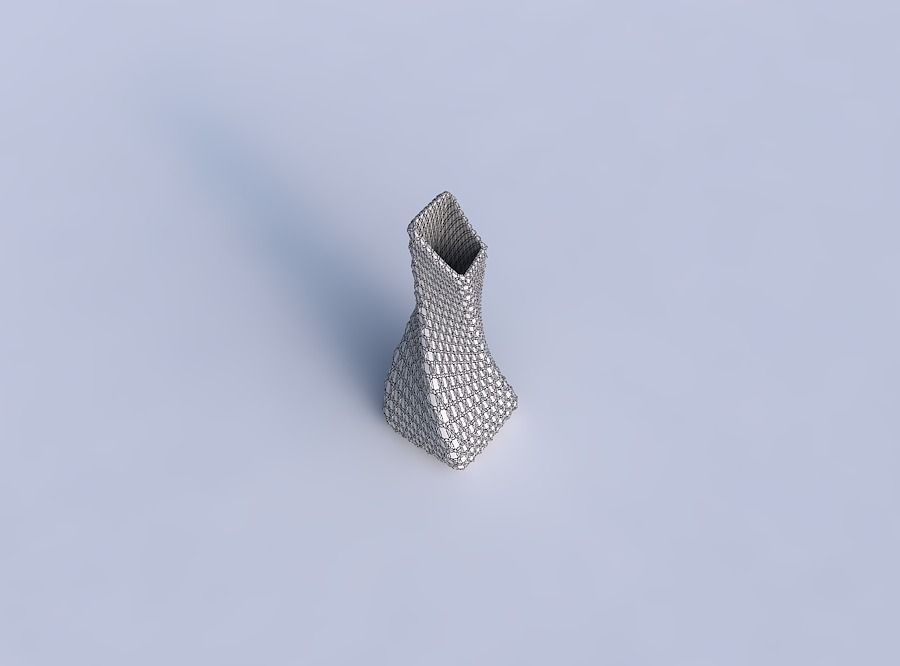 Vase twisted squeezed and bent rectangle with grid piramides 3D print model_6