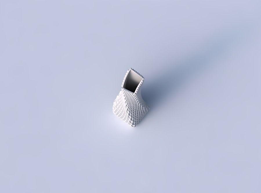Vase twisted squeezed and bent rectangle with grid piramides 2 3D print model_2