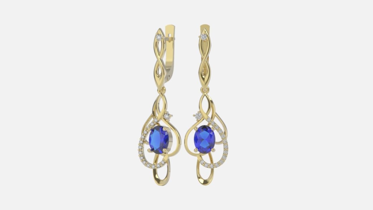 earrings with gemstones 3D print model_3