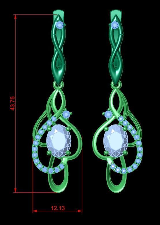 earrings with gemstones 3D print model_9