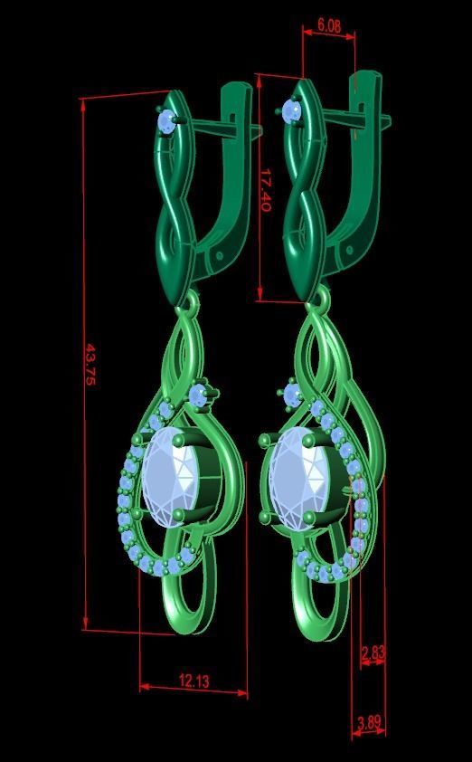 earrings with gemstones 3D print model_12